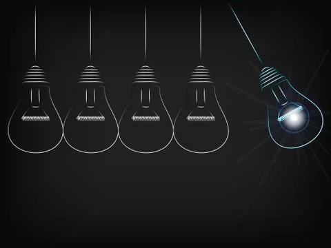 Bouncing lightbulbs group with only one with light on Stock Illustration