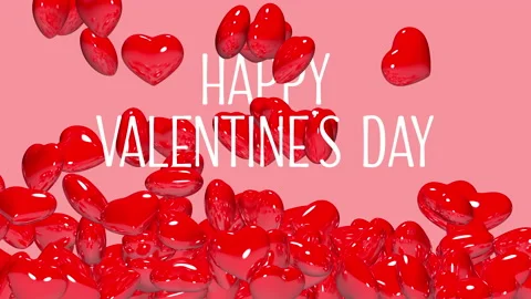 Bouncing red hearts falling down on pink background Stock Footage 142097011