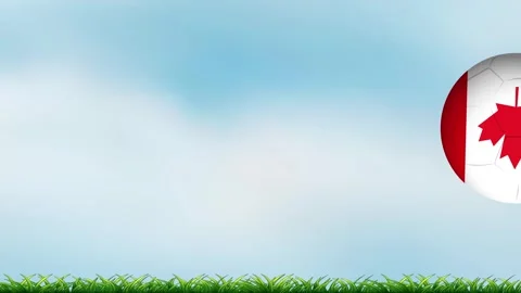 Bouncing Soccer Ball with Canadian Flag Pattern over Green Grass Field Stock Footage 341723771