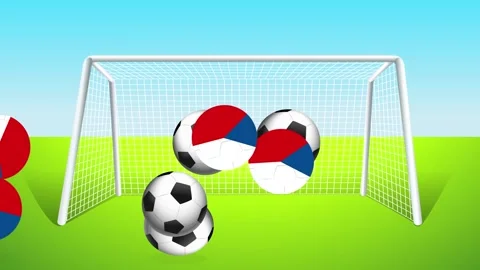 Bouncing Soccer Balls and Czech Republic Flag Balls in Front of Goal Stock Footage 341537816