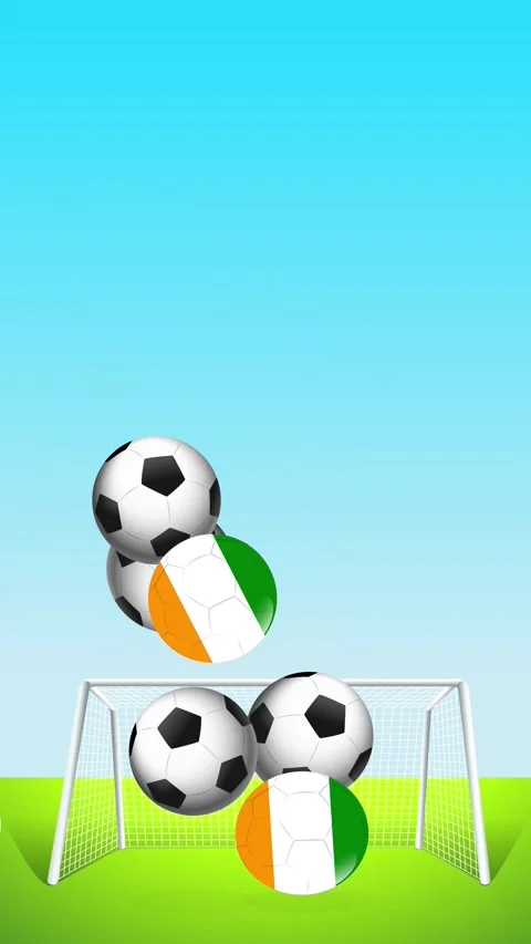 Bouncing Soccer Balls and Irish Flag Spheres Over a Goal Видео 343819062