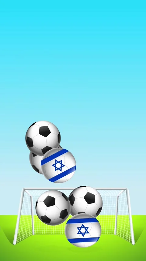 Bouncing Soccer Balls and Israel Flag Balls Falling Over Goal Stock Footage 341906889