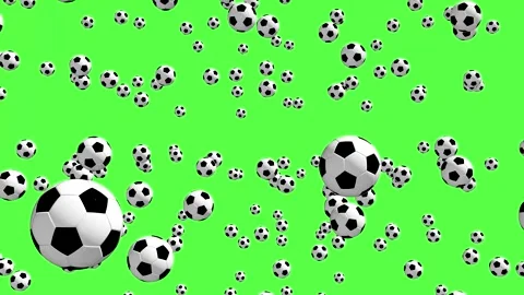 Bouncing soccer balls are shown on a bright green background in a fun displ.. Video stock 335267700