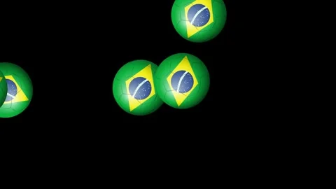 Bouncing Soccer Balls with Brazil Flag Pattern on Black Background Stock Footage 342470659