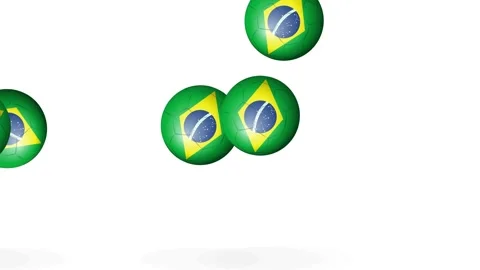 Bouncing Soccer Balls with Brazil Flag Pattern on White Background Stock Footage 342488403