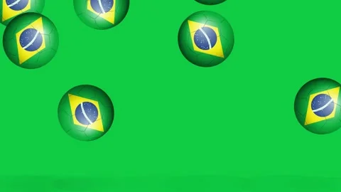 Bouncing Soccer Balls with Brazilian Flag Pattern on Green Background Stock Footage 339516754
