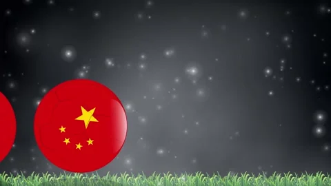 Bouncing Soccer Balls with National Flag Pattern on Grass Field Stock Footage 339988716