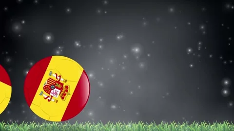 Bouncing Soccer Balls with Spanish Flag Pattern on Grass Field Stock Footage 339838589