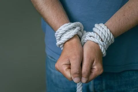 Bound Hands With Rope Captivity Concept Stock Photos