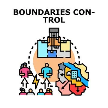 Boundaries control concept with people managing property and territory Stock Illustration