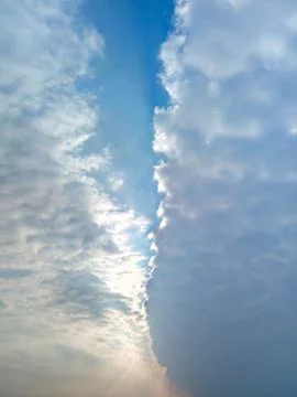 Boundary of atmospheric fronts. The sharp boundary of the clouds in the sky. Stock Photos