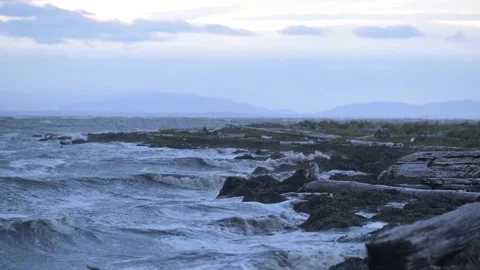 Boundary Bay Storm Centennial Beach Stock Footage 163860929