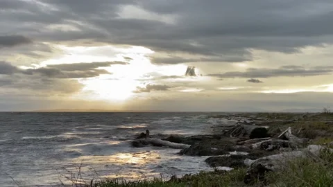 Boundary Bay Windstorm Dramatic Morning Light Stock Footage