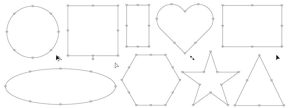 Bounding box set of circles and shapes with resize points. Selection outlines Illustration
