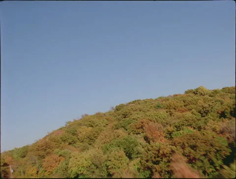 Bounding over fall colors just past coast 1990s 35mm film Stock Footage 136384507