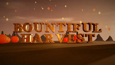 Bountiful Harvest Burnished Copper 3D Letters with Pumpkins and Falling Maple Video stock 343370881