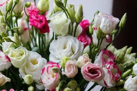 Bouquet from colored flowers of eustoma 库存照片