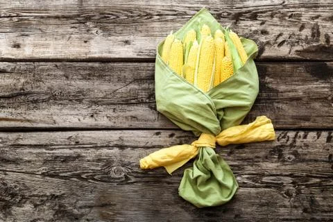 Bouquet of corn. Creative layout made of corn. Flat lay. Food concept. Ripe,  Stock Photos
