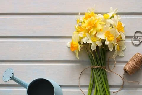 Bouquet of daffodils on white as a background. an empty space for your text. Foto stock