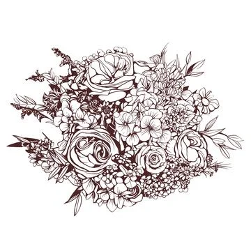 Bouquet of different flowers Stock Illustration