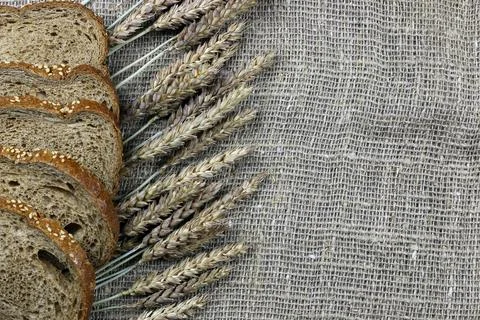 Bouquet of ears of rye on canvas Stock Photos