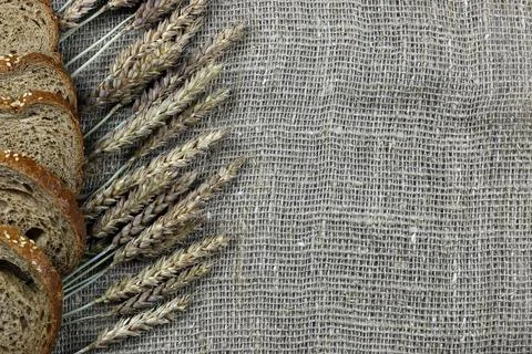 Bouquet of ears of rye on canvas Stock Photos