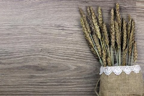 Bouquet of ears of rye on canvas Stock Photos