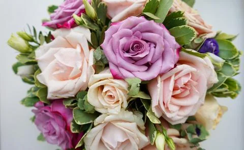 Bouquet of flowers - a composition of multi-colored roses. Stock Photos