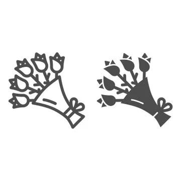 Bouquet of flowers line and solid icon, floral concept, Flowers Bunch sign on Stockillustratie