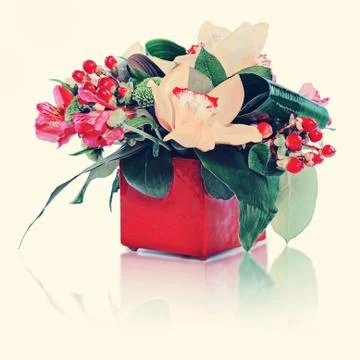 Bouquet from flowers with retro filter effect. Stock Photos