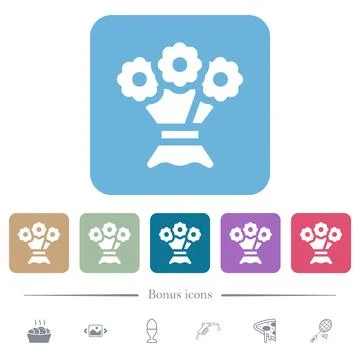 Bouquet of flowers solid flat icons on color rounded square backgrounds Stock Illustration