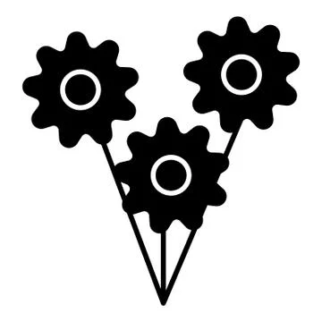 Bouquet of flowers solid icon. Three flowers vector illustration isolated on Stock Illustration