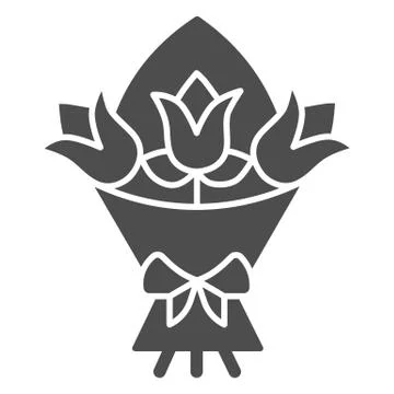 Bouquet of flowers solid icon, valentine day concept, romantic present sign on Stock Illustration