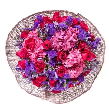 Bouquet of flowers top view isolated on white Stock Photos