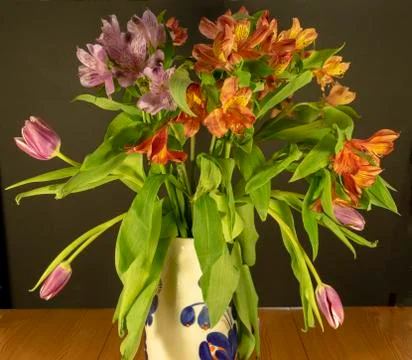Bouquet of fresh multi-colored spring flowers of different varieties Stock Photos