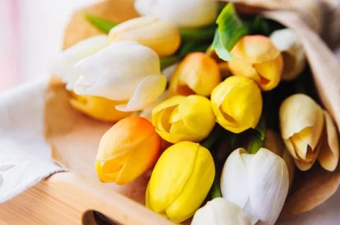A bouquet of light tulips Stock Photos