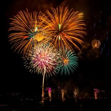 Bouquet of multiple fireworks Stock Photos