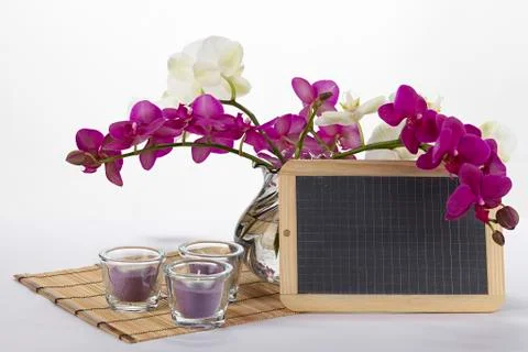 Bouquet of orchids with slate Stock Photos