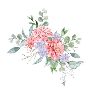 Bouquet of peony flowers. Isolated drawing. Watercolor illustration Stock Illustration