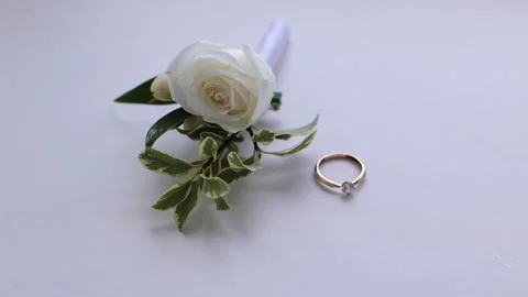 Bouquet with a ring on a white background. Stock Footage 205325081