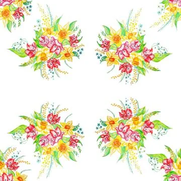 Bouquet of spring flowers. Drawing, executed by hand with watercolor paints Stock Illustration