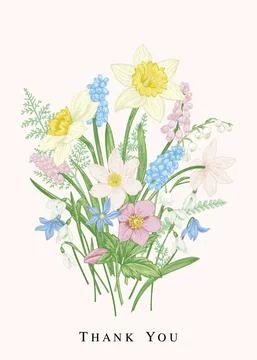Bouquet with spring flowers. Illustrazione stock