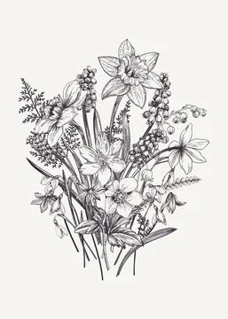 Bouquet with spring flowers. Stock Illustration