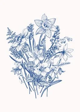 Bouquet with spring flowers. Illustrazione stock