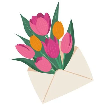 A bouquet of spring tulips in an envelope. Illustrazione stock