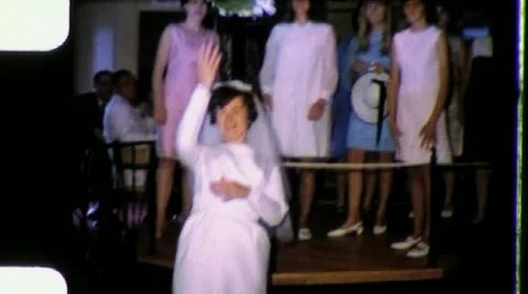 BOUQUET TOSS Wedding Pretty Bride Throws 1960s Vintage Film Home Movie 3325 Stock Footage 11704517