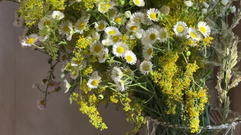 A bouquet of wild flowers on the kitchen table Stock Footage 278785893
