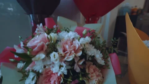 Bouquets of flowers presented for the holiday Stock Footage 220113557