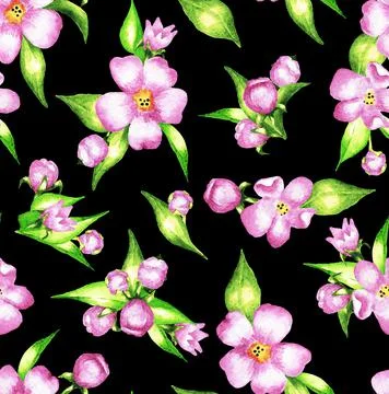 Bouquets of pink flowers. Seamless pattern. Watercolor Stock Illustration