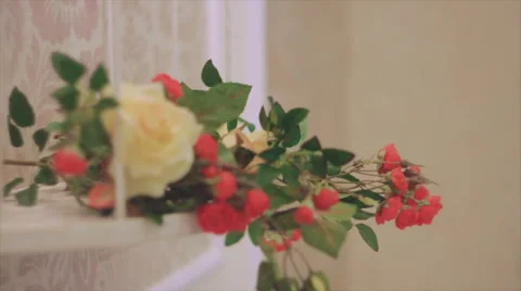 Bouquets of Roses Are on the Shelf Stock Footage 63432273